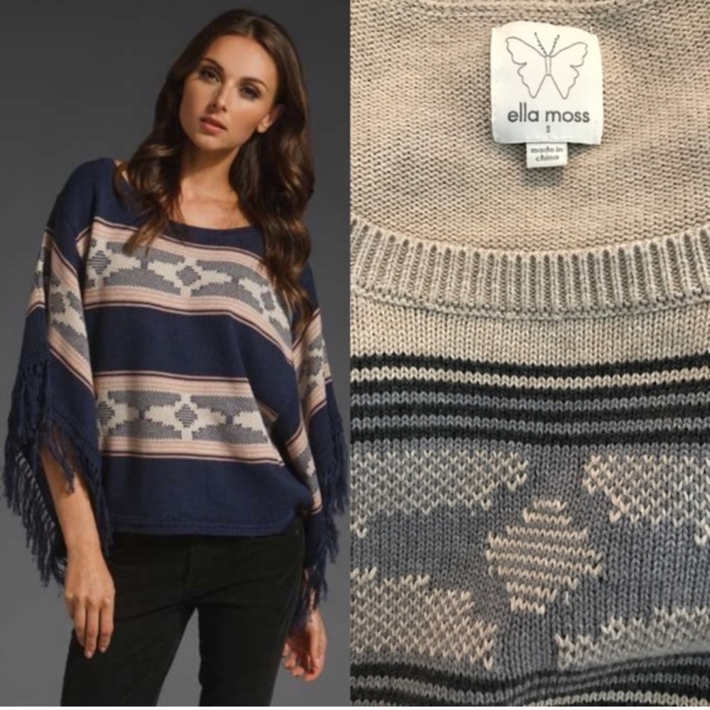 Ella Moss Aztec Poncho with Fringe